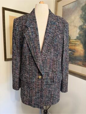 JACKET - TABOH Vintage Multicolor 100% Silk Boucle Women’s Blazer Size MED